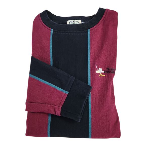 Vintage Divots Golf Made USA Burgundy Red Striped Pullover Sweatshirt Men Medium - Picture 1 of 6